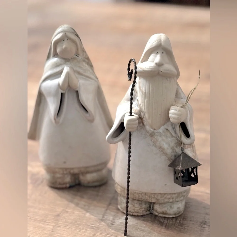 Pottery Nativity Shepard / Wife Figurines. Neutral 8” EUC Stoneware | Iron
